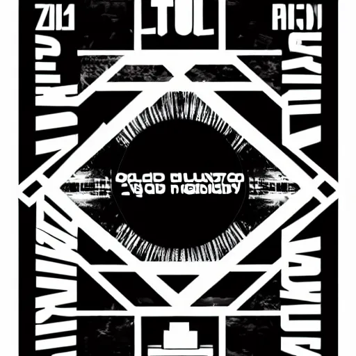 Image similar to black on white graphic poster for a techno party in style of david rudnick, eric hu, acid, y 2 k