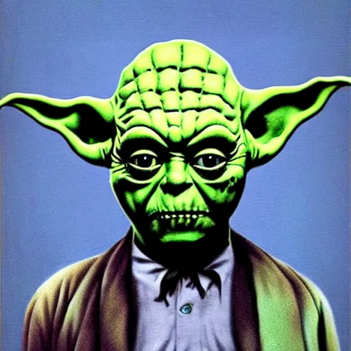 Prompt: zombie yoda, yoda as a zombie, rene magritte, zombified, scary, surreal