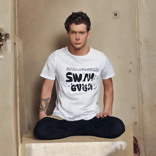 Image similar to man wearing a tshirt with the word'swag ', detailed photo