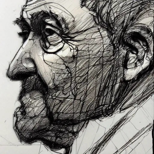 Image similar to a realistic yet scraggly portrait sketch of the side profile of a stern and sophisticated robert fripp, trending on artstation, intricate details, in the style of frank auerbach, in the style of sergio aragones, in the style of martin ansin, in the style of david aja, in the style of mattias adolfsson
