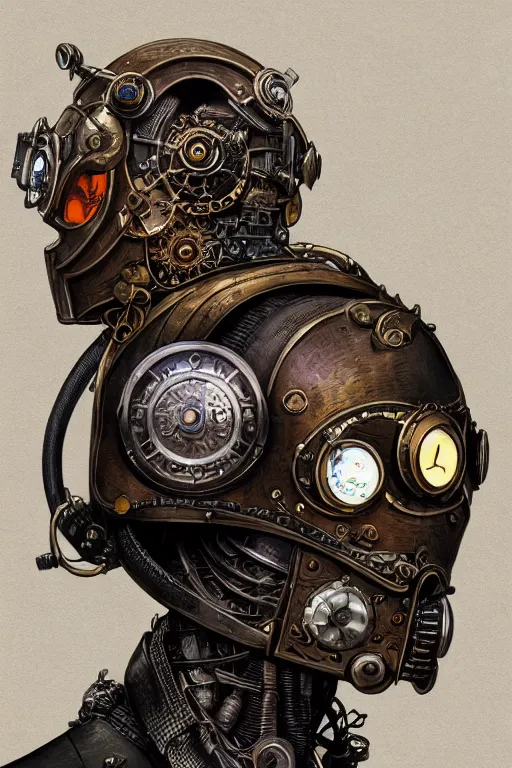 Image similar to steampunk helmet fantasy art mask robot ninja stylized digital illustration sharp focus, elegant intricate digital painting artstation concept art global illumination ray tracing advanced technology chaykin howard and campionpascale and cooke darwyn and davis jack