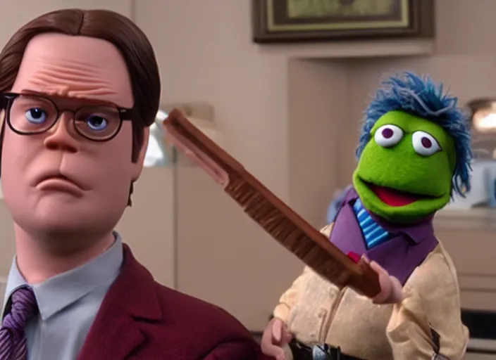 Image similar to film still of Dwight Schrute as a muppet from The Office, 4k