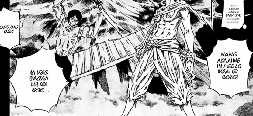 Image similar to luffy in berserk manga