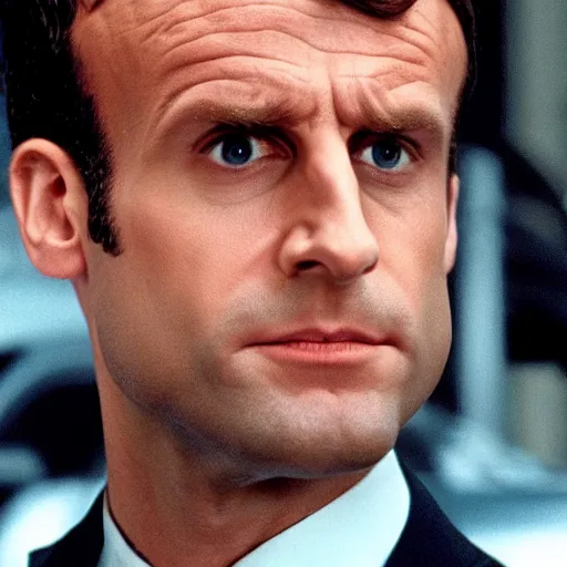 Prompt: extremely detailed face of Emmanuel Macron in American Psycho (1999)