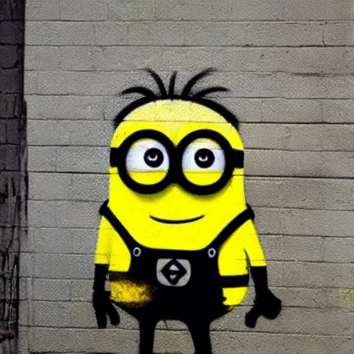 Image similar to Graffiti of a minion by Banksy