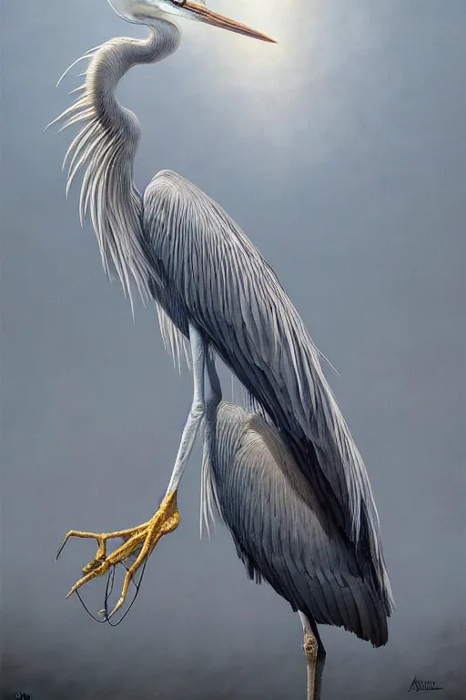 Image similar to Intricate stunning highly detailed grey heron, digital painting by agostino arrivabene and Vladimir Kush, surreal, ultra realistic, artstation