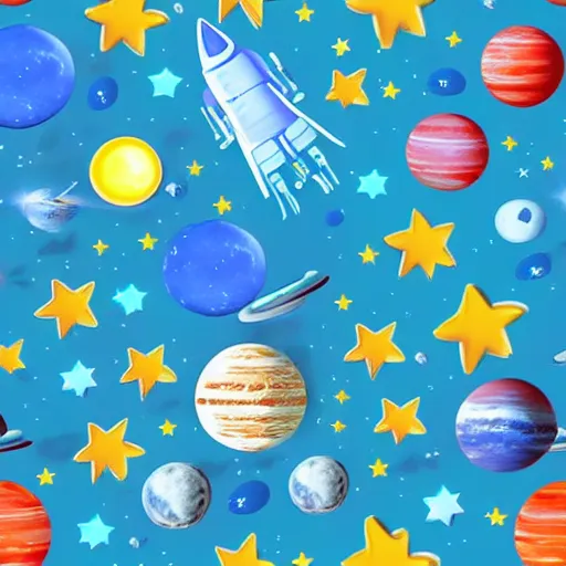 Image similar to a tileable seamless space themed wallpaper designed for kids