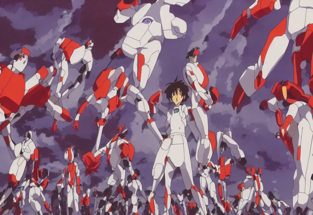 Image similar to a scene from evangelion in studio ghibli style