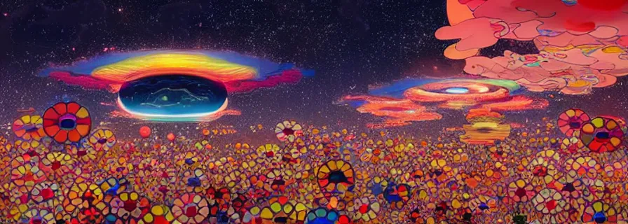 Image similar to tokyo sky by takashi murakami,, beeple and james jean, aya takano color style, 4 k, super detailed, night sky, digital art, digital painting, celestial, majestic, colorful