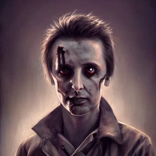 Image similar to young and handsome matt bellamy as a zombie, 7 days to die zombie, gritty background, fine art, award winning, intricate, elegant, sharp focus, cinematic lighting, digital painting, 8 k concept art, art by michael hussar, art by brom, art by guweiz and z. w. gu, 8 k