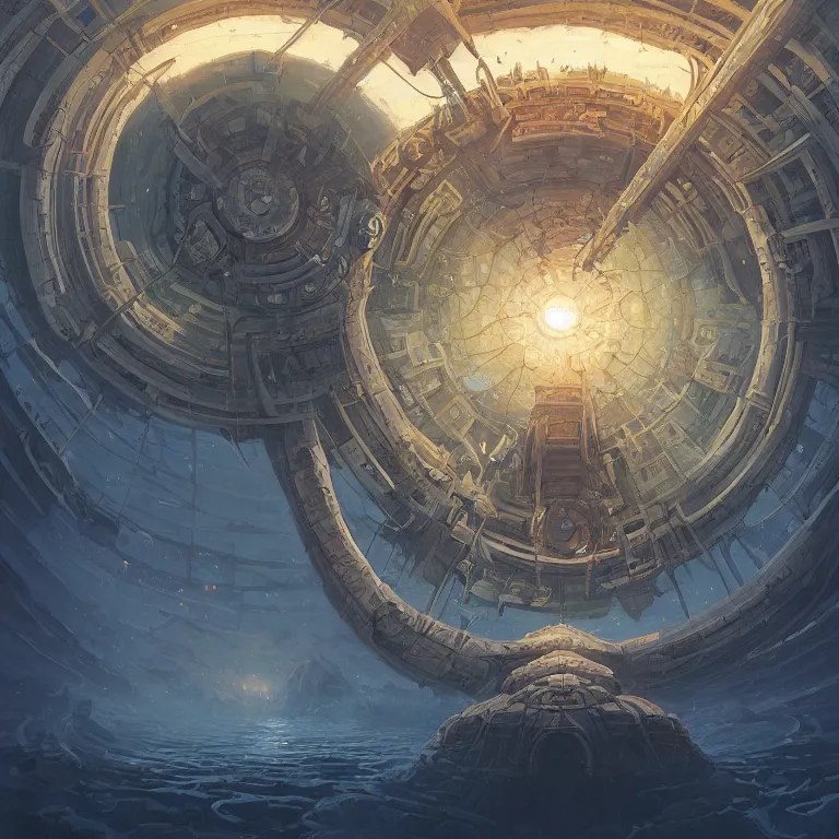Image similar to Giant Floating Circular Ancient Sacred Sublime Cosmic Structure by Andreas Rocha