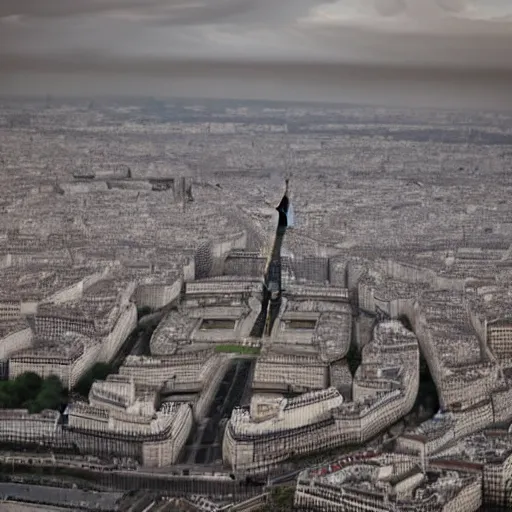 Prompt: paris city during apocalypse, volumetric light, scenic view, profound dark scary