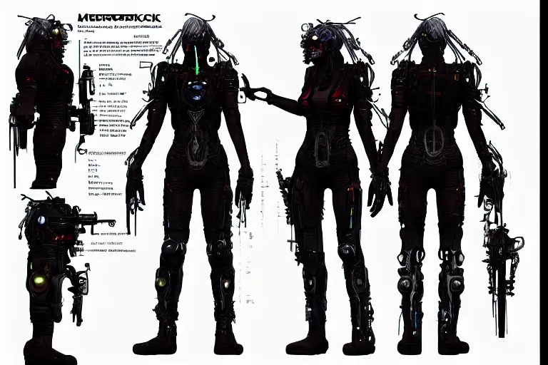 Image similar to Cyberpunk god, artstation character reference sheet