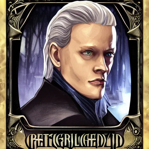 Image similar to gellert grindelwald in the style of magic the gathering, featured on artstation