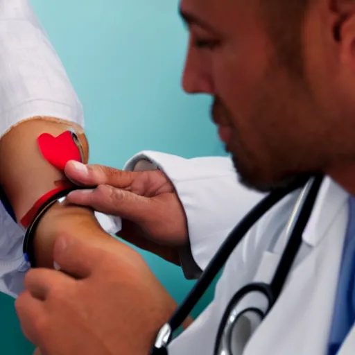 Image similar to A doctor measuring a male patient's blood pressure