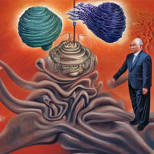 Prompt: benjamin netanyahu swirling into madness, abstract painting, by michael cheval and salvador dali and wayne barlowe