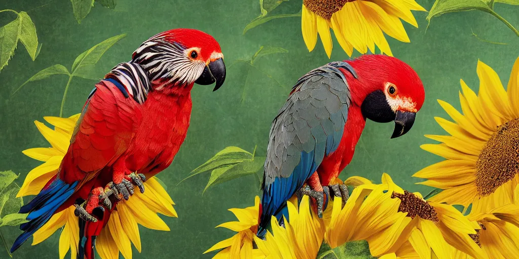 Prompt: an angry red winged parrot sitting in a tree, surrounded by sunflower seeds, high detail, national geographic photorealistic