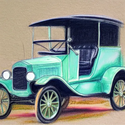 Image similar to a pastel sketch of a ford model t