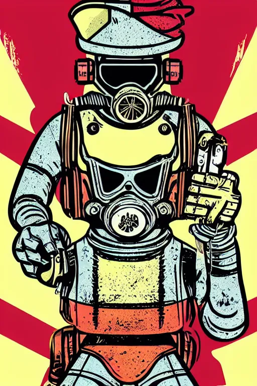 Image similar to fallout 7 6 retro futurist illustration art by butcher billy, sticker, colorful, illustration, highly detailed, simple, smooth and clean vector curves, no jagged lines, vector art, smooth andy warhol style