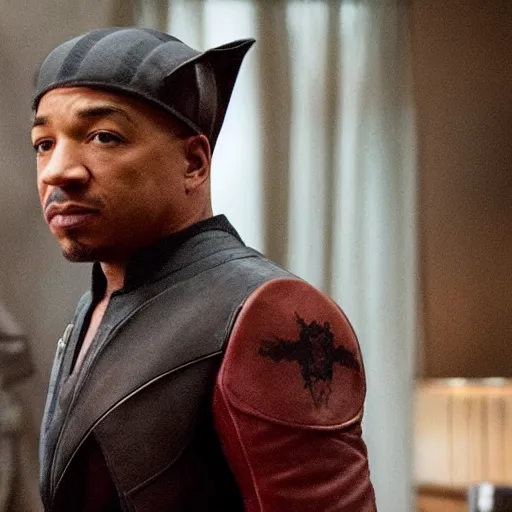 Prompt: Ja-rule appears as Moff Gideon in the Mandalorian, still, high quality