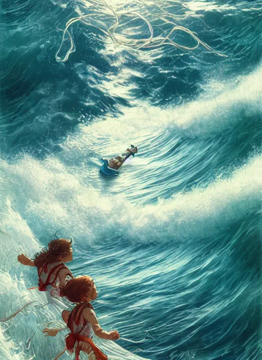 Image similar to pegusus runing through ocean wave, exquisite details, denoised, mid view, byi by alan lee, norman rockwell, makoto shinkai, kim jung giu, poster art, game art