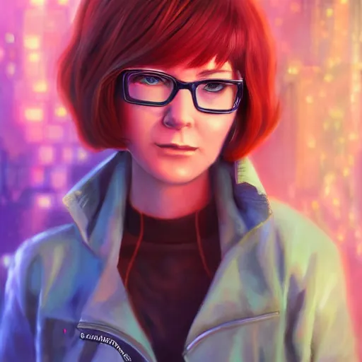 Prompt: cyberpunk velma dinkley, oil painting, intricate, detailed, volumetric lighting, scenery, digital painting, highly detailed, artstation, sharp focus, illustration, concept art,