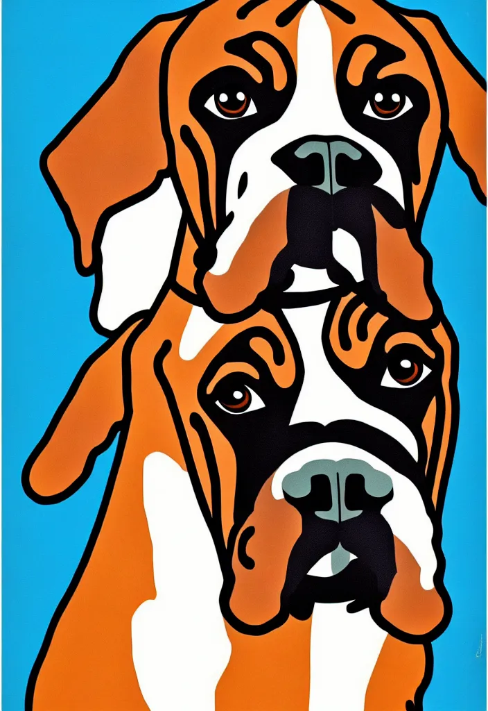 Image similar to boxer as boxer dog, anatomically correct, style of american 6 0's poster