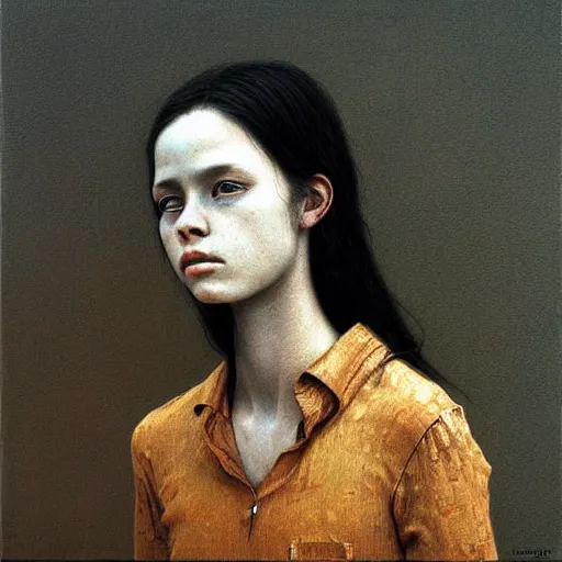 Prompt: portrait of 17 years old girl, painting by Beksinski