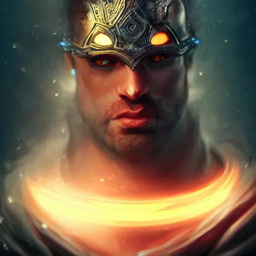 Image similar to a stunning portrait of a noble and fierce male human fantasy warrior, with glowing eyes, smoke out of eyes, intricate, highly detailed, digital painting, artstation, concept art, smooth, sharp focus, atmospheric, cinematic