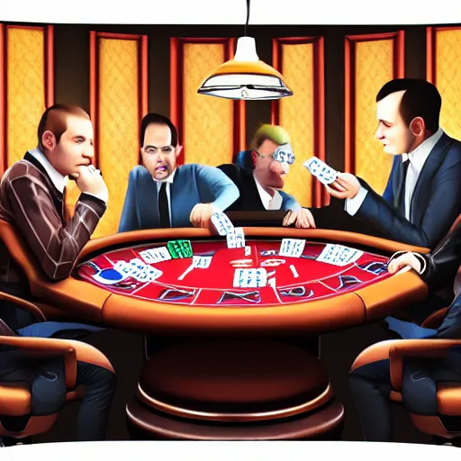 Image similar to 8 monkeys playing poker at a poker table smoking cigarettes and dressed in suits, 4 k, hyper realistic, dslr, high resolution, landscape, beautiful