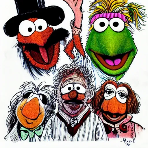 Prompt: the muppets drawn by ralph steadman