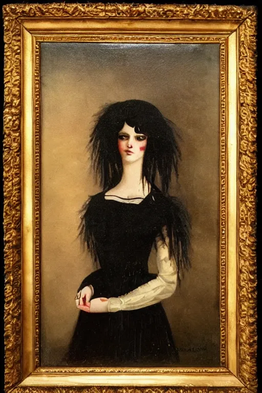 Prompt: a 19th century painting of a goth girl, 1800s romantic painting