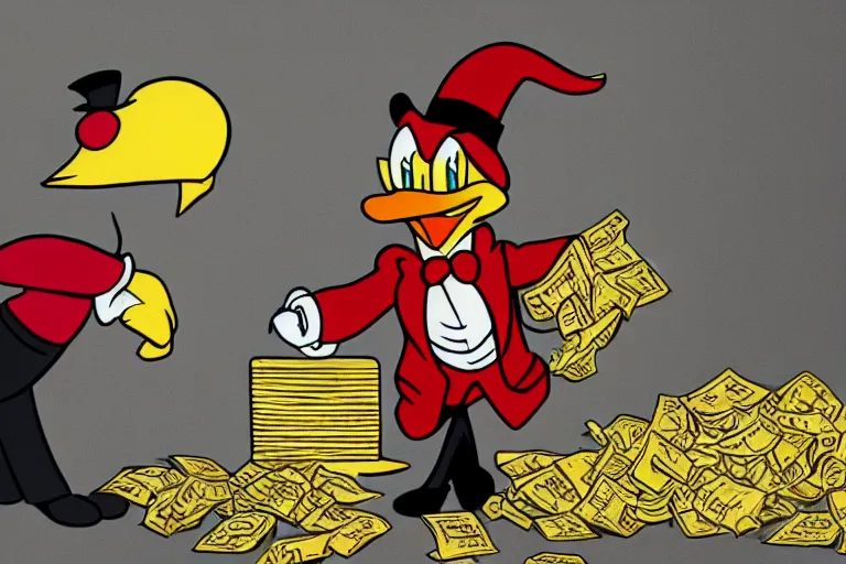 Prompt: Scrooge McDuck reacting to the Bitcoin crash, 8k, real photo, CryEngine