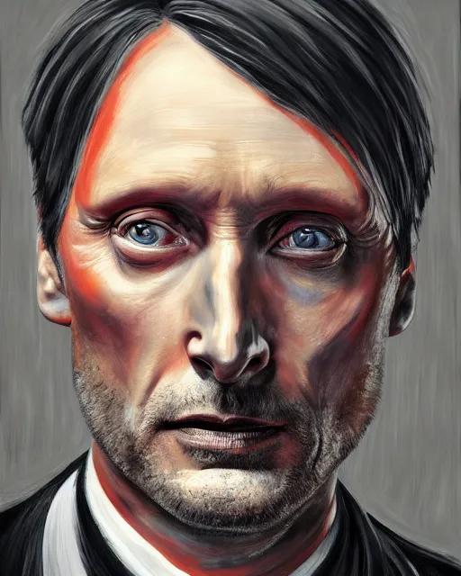 Image similar to mads mikkelson as clifford unger from death stranding, mysterious portrait, oil painting, orange fill light