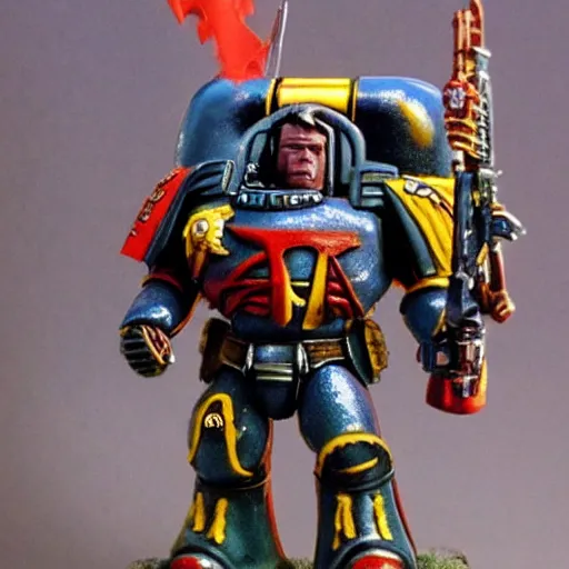Prompt: Arnold Schwarzenegger as a future space marine from Warhammer 40k