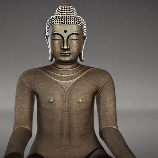 Image similar to robotic lifeform buddha meditating in front of a beautiful fractal neural network :: Unreal Engine 3d render