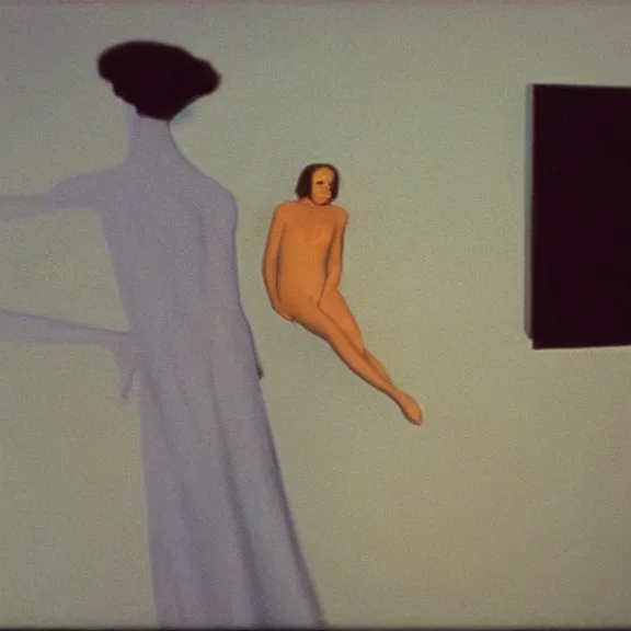 Prompt: polaroid photography, still from a 7 0's art house movie by alejandro jodorowsky, edward hopper and leonora carrington : : love, violence and surrealism, close - up view : : professional photograph, cinestill 8 0 0 tungsten 3 5 mm, high quality, triadic color scheme