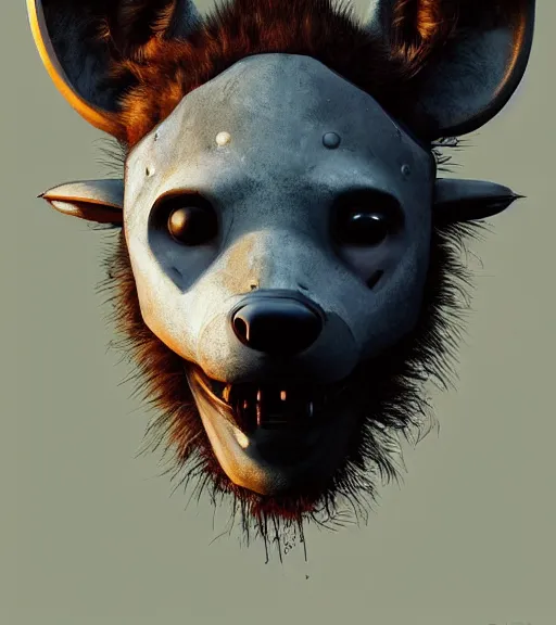 Image similar to new york city portrait of furry anthro anthropomorphic spotted hyena head animal person fursona wearing clothes strange cybernetic muzzle gloomy rainy screenshot from the video game cyberpunk 2077 digital art by Greg Rutkowski, Simon Stalenhag, christopher nolan trending on Artstation, CGSociety