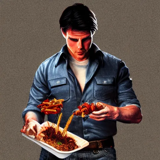 Image similar to tom cruise planting fries in the ground, digital art, highly - detailed, artstation cgsociety masterpiece