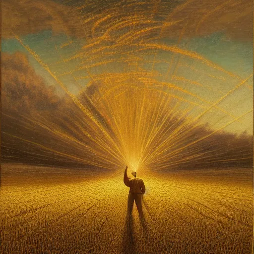 Prompt: walter white as god decending upon a golden field of wheat, trending on artstation, gustave dore, renaissance art, hyper detail, bloom, painting