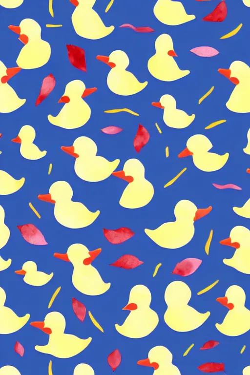 Image similar to minimalist watercolor art of cute rubber ducks on white background, illustration, vector art