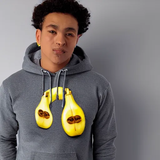 Image similar to a hoodie made from bananas, realistic photo, advertising photography