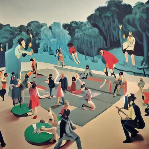 Prompt: having a cool party, painting by neo Rauch