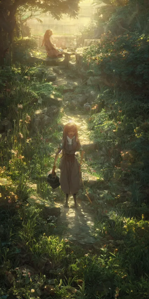 Image similar to a portrait of the emerald herald in the garden, intricate, tone mapped, ambient lighting, highly detailed, digital painting, concept art, sharp focus, by makoto shinkai and akihiko yoshida and wlop