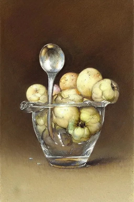 Prompt: ( ( ( ( ( a spoon in dirty glass, still life. muted colors. ) ) ) ) ) by jean - baptiste monge!!!!!!!!!!!!!!!!!!!!!!!!!!!