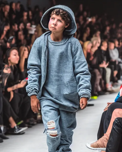 Image similar to hyperrealistic and heavy detailed 2321s Yeezy runway show of stranger things , Leica SL2 50mm, vivid color, high quality, high textured