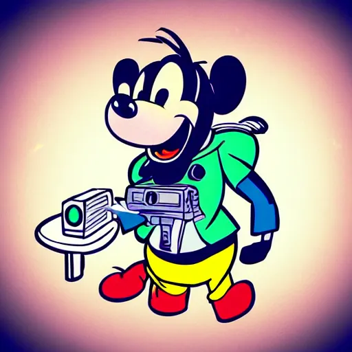 Prompt: “portrait of a cartoon animal, Disney style, pointing a laser gun at the camera”