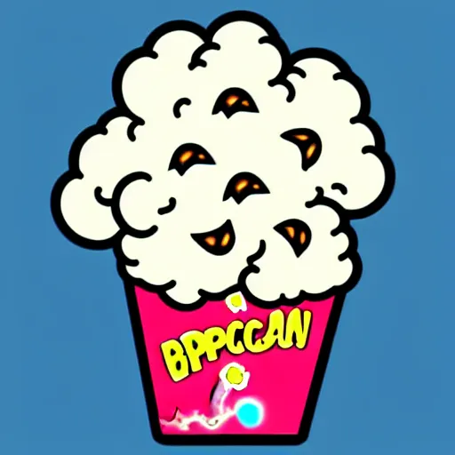 Prompt: fluffy popcorn brain in the style of a kawaii mecha, with lightning bolts