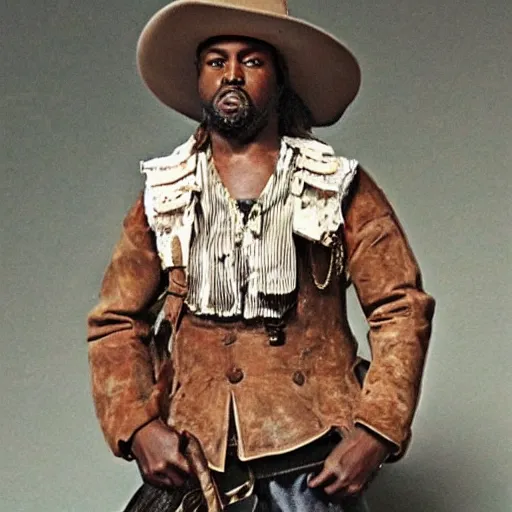 Prompt: a photo of kanye west as a cowboy taken in 1 8 6 0's, real life, detailed face, grainy