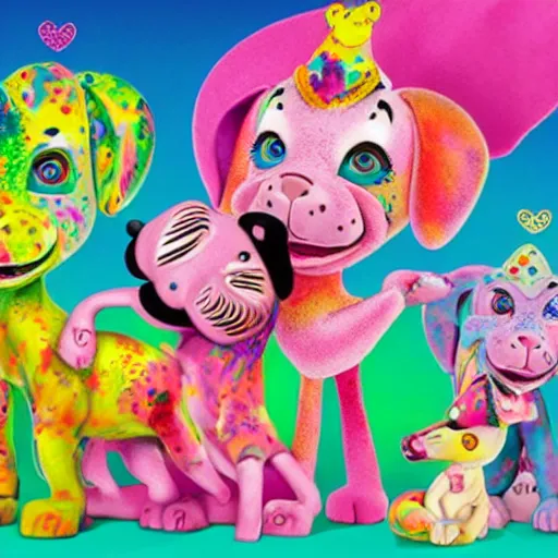 Image similar to collaboration between Lisa Frank and aardman illustrations